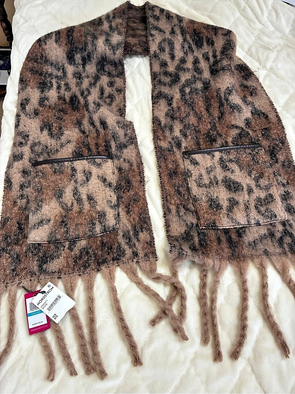 Vince Camuto Leopard Print Fringed Scarf